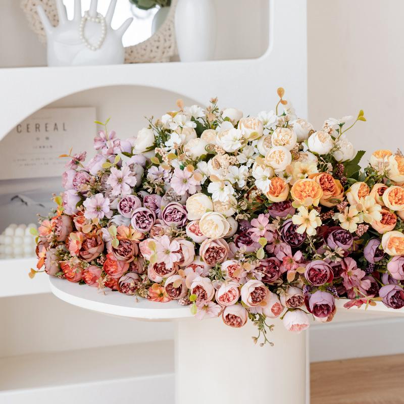 Silk Artificial Flowers Tea Bud Rose Peony Christmas Wreath Wedding Bridal Bouquet Home Vase Garden Wreath Diy Gift Decoration