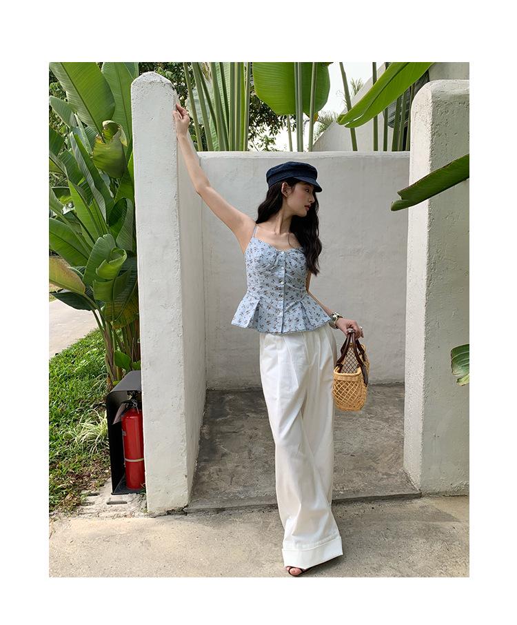 NewOpen 25 Years: Summer French Floral Ruched Spaghetti Strap Tank Top for Women - S5123