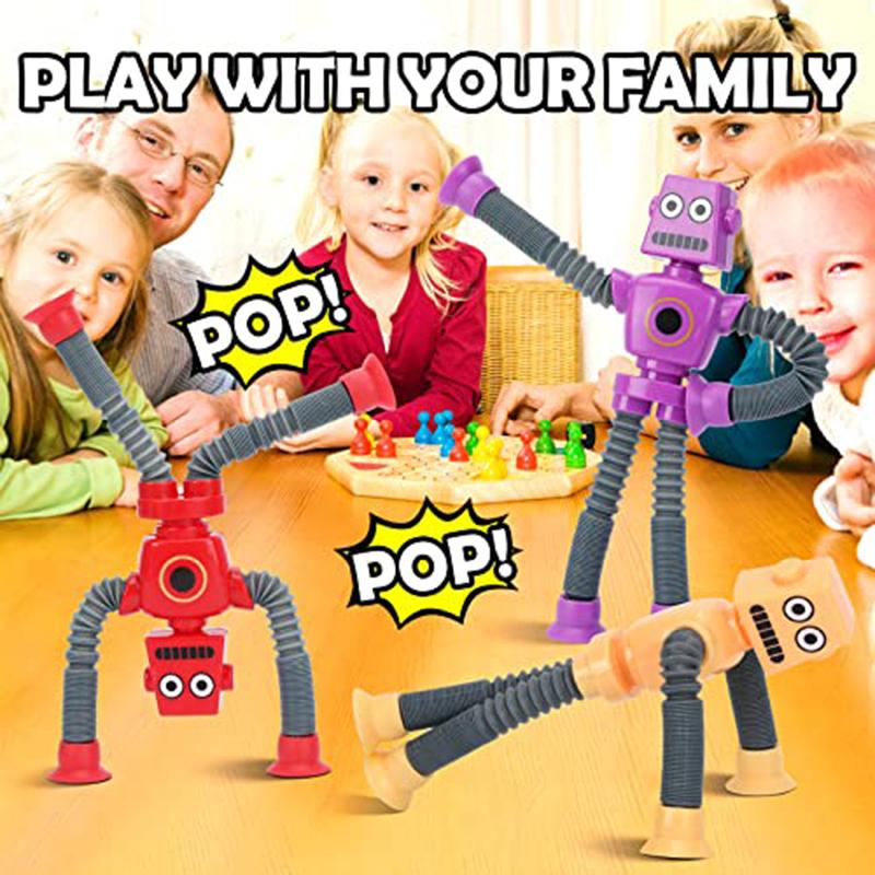 4/16PCS Pop Tubes Suction Cup Robot Toys Stress Relief Telescopic Robot Sensory Toys Bulk Funny Gift for Kids Boys Girls