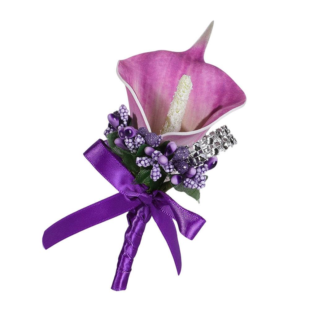 Wedding Boutonniere Featuring Calla Lily Design for Groom Formal Wear Plastic Floral Lapel Accessory for Ceremony and For party