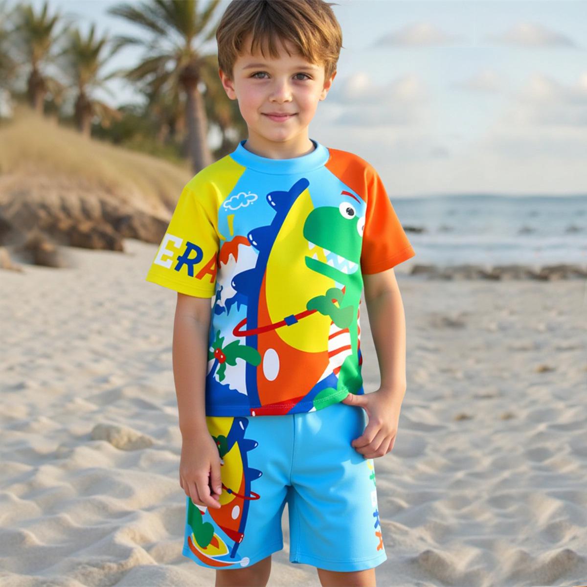 

2025 Toddler Boys Dinosaur Sun-Protective Quick-Dry Swim Set 7 Years небесно-голубой