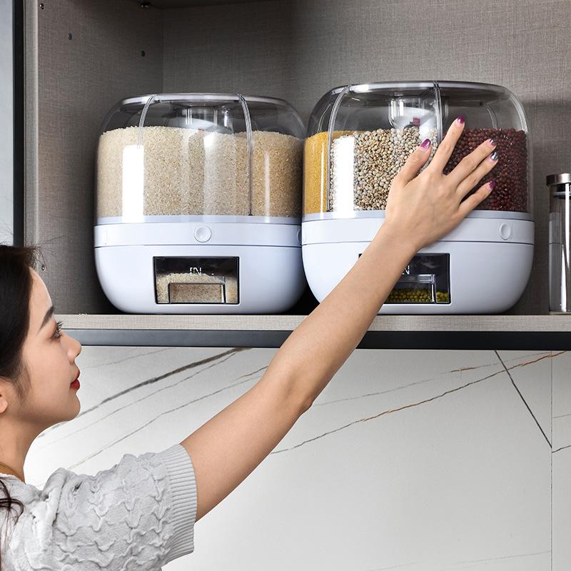 Rotating Rice Storage Container: Insect and Moisture-Proof Sealed Jar with Partition for Grain Preservation