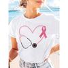 Doctor Nurse Heart Breast Cancer Awareness Graphic Print T-shirt, Short Sleeve Crew Neck Casual Top for Summer & Spring, Women's Clothing