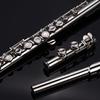 Western Concert Flute Nickel Plated 16 Holes C Key Cupronickel Woodwind Instrument with Cleaning Cloth Stick Gloves