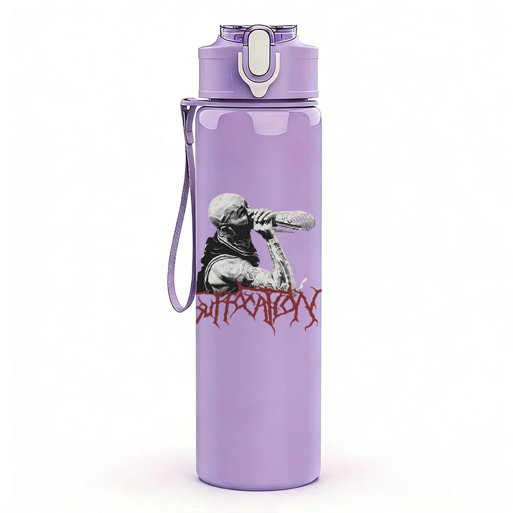 1PC Faint band group grunge sketch print 750ml colorful plastic sports water bottle leakproof pop up lid with straw for outdoor work home use