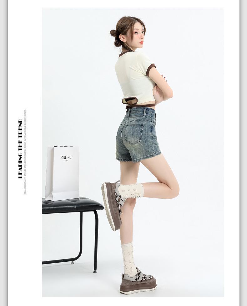 Shorts Vaqueros Retro de Cintura Alta Corte A para Mujer 2024 - Corte Ajustado, Pierna Ancha, Talla Pequeña, Combinación Perfecta para Verano