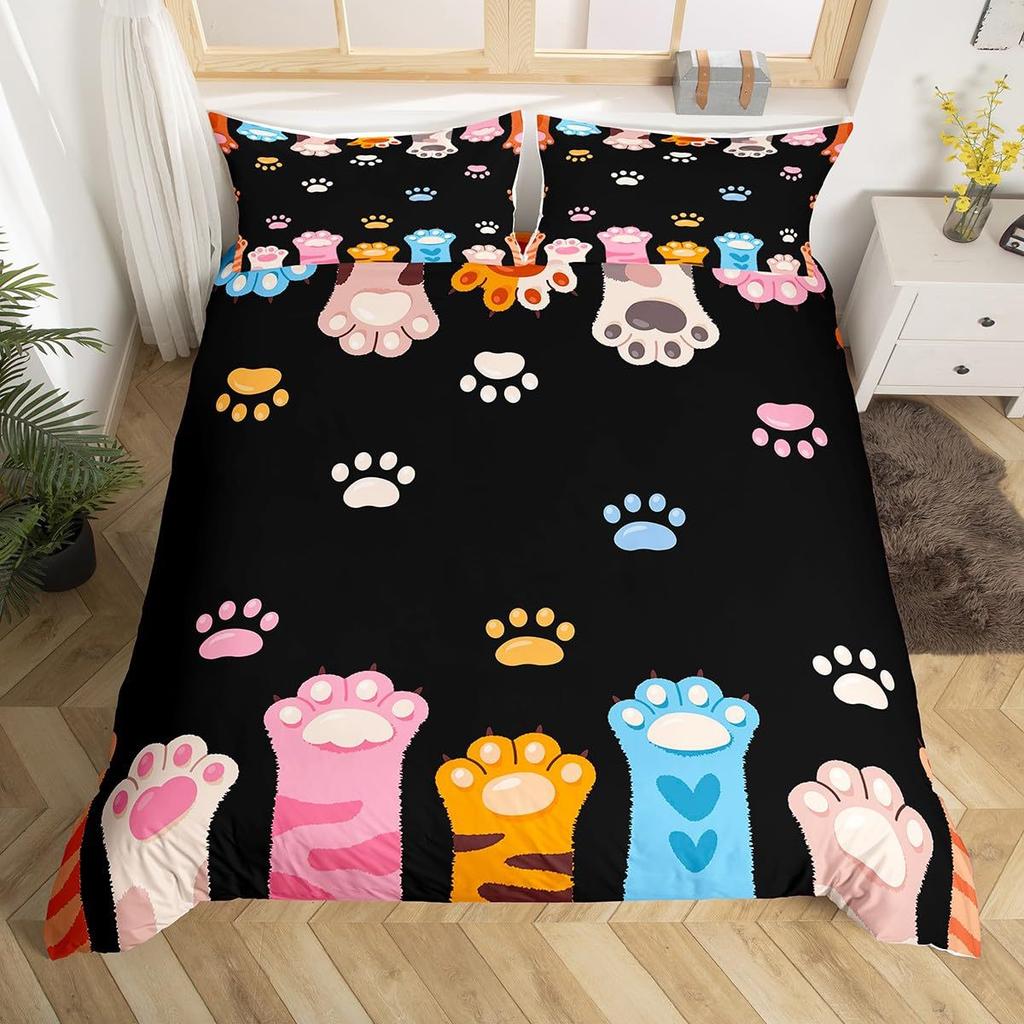 Dog Paw Print Duvet Cover Set Puppy Bedding Set Cute Animal Cartoon Pattern Quilt Cover
