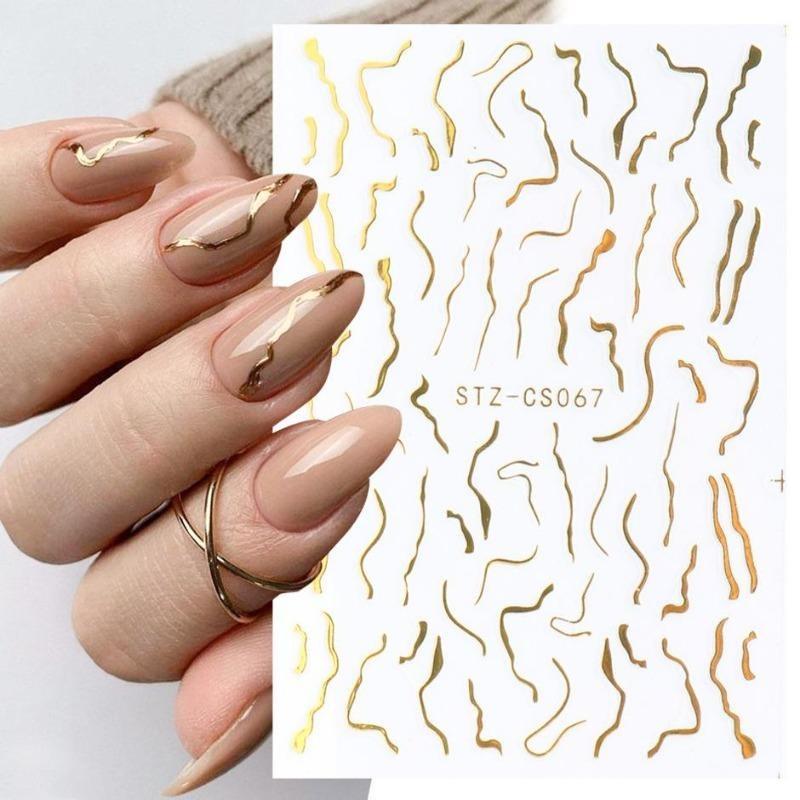 Graffiti Strips Nail Stickers for Women Nail Art Decorations Rose Gold Abstract Line Spring 3D Slider for Manicure Polish Tattoo