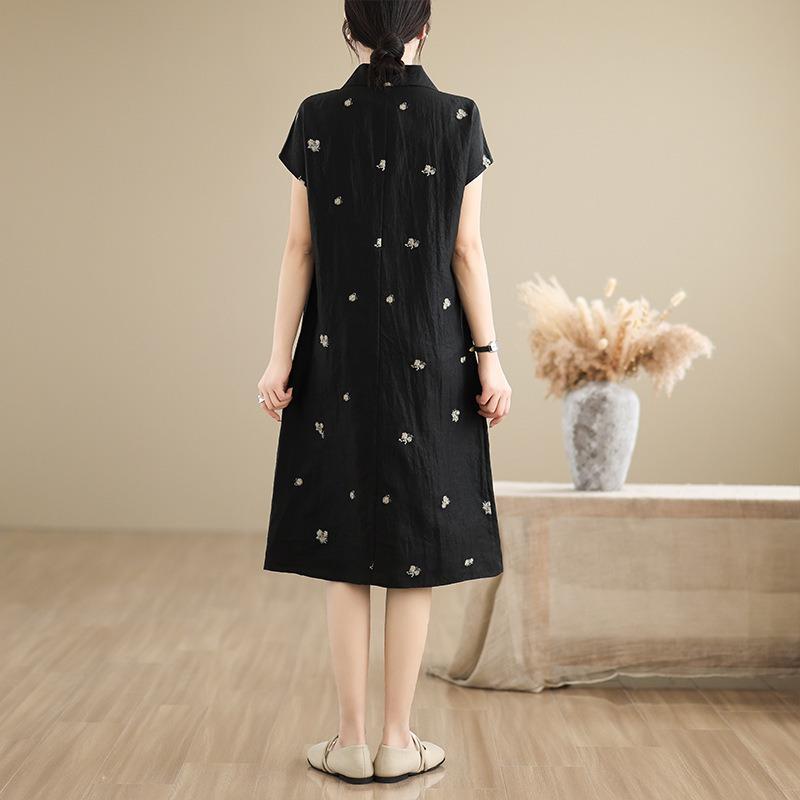 Echte foto zomer nieuw literair los jacquard borduurwerk losse jurk met korte mouwen dameskleding