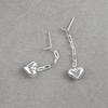 Long chain drop swaying gold silver heart charm earrings