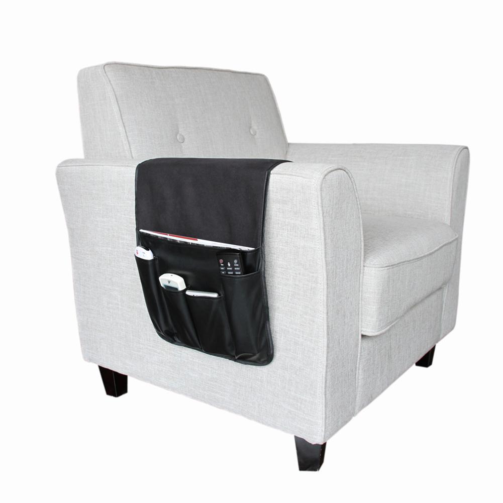 Waterproof Suede Fabric Arm Rest Storage Bag for Sofa Organize Old black#0