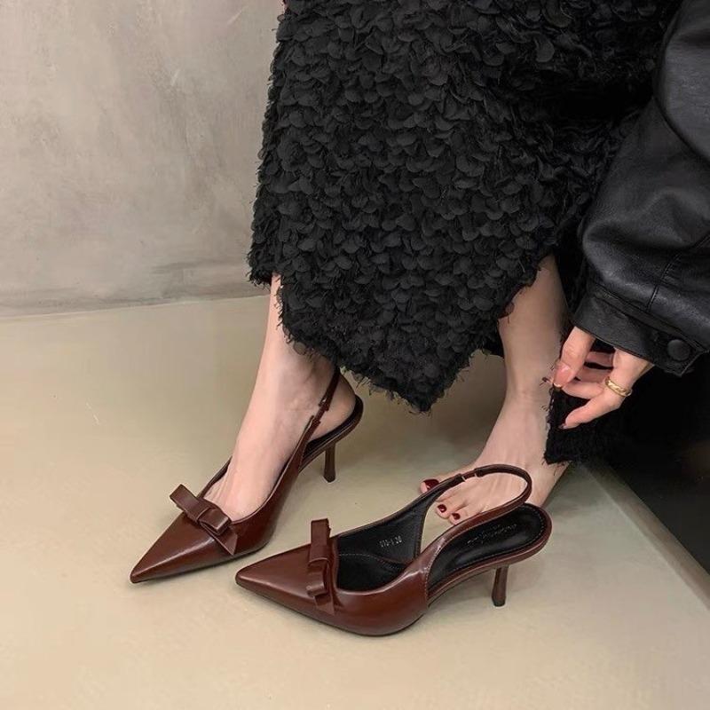 Fashion Big Size 40 Butterfly-knot Slingbacks Women Pumps Elegant Pointed Toe Thin Heels Shoes Sexy Banquet Zapatos De Mujer