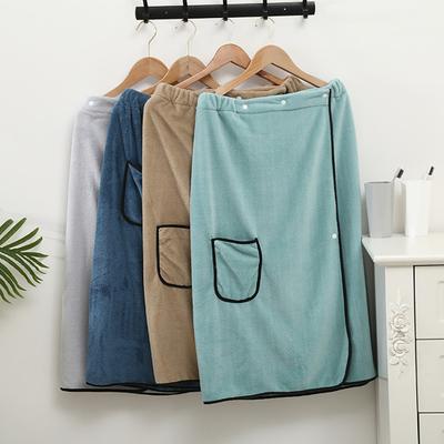 Men Bath Skirt Towel with Pocket Coral Fleece Quick Absorbent Adjustable Waist Button Closure Towel Wrap Sauna Towels Men Wrap Robe for Gym Spa Beach