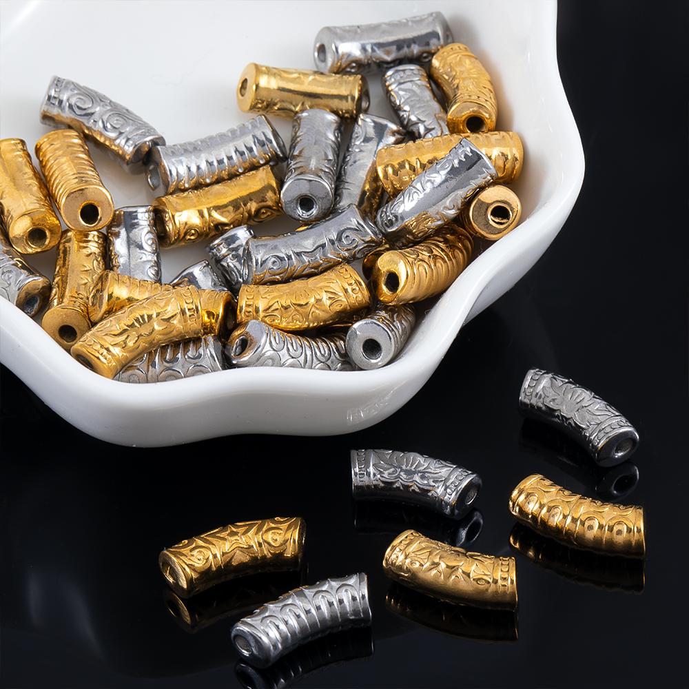 5pcs Stainless Steel Embossed Curved Tube Spacer Beads Necklace Charm Pendant Loose Beads Connectors DIY Jewelry Making Findings