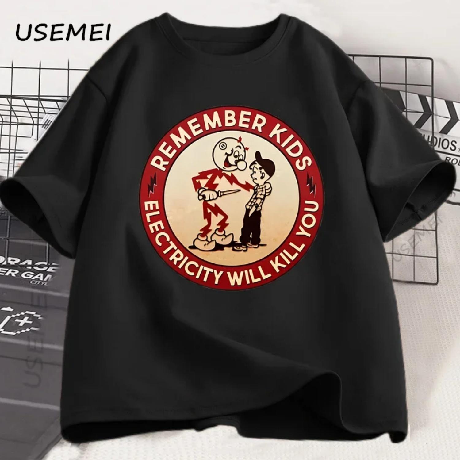 

Remember Kids Electricity Will Kill You T-shirt Women Short Sleeve Tshirt Casual Round Neck T-shirts Clothing goth women clothes S чёрный