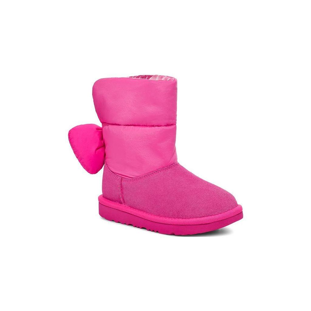 UGG Kids Bailey Bow Maxi Pink Suede Wool Lined Mid Calf Boots 1130756T-RCR