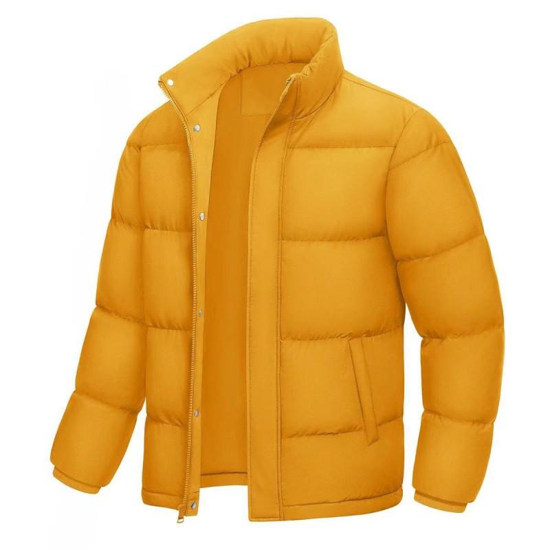 Mens Solid Thick Cotton Puffer Coat Winter Warm Casual Stand Collar Jacket