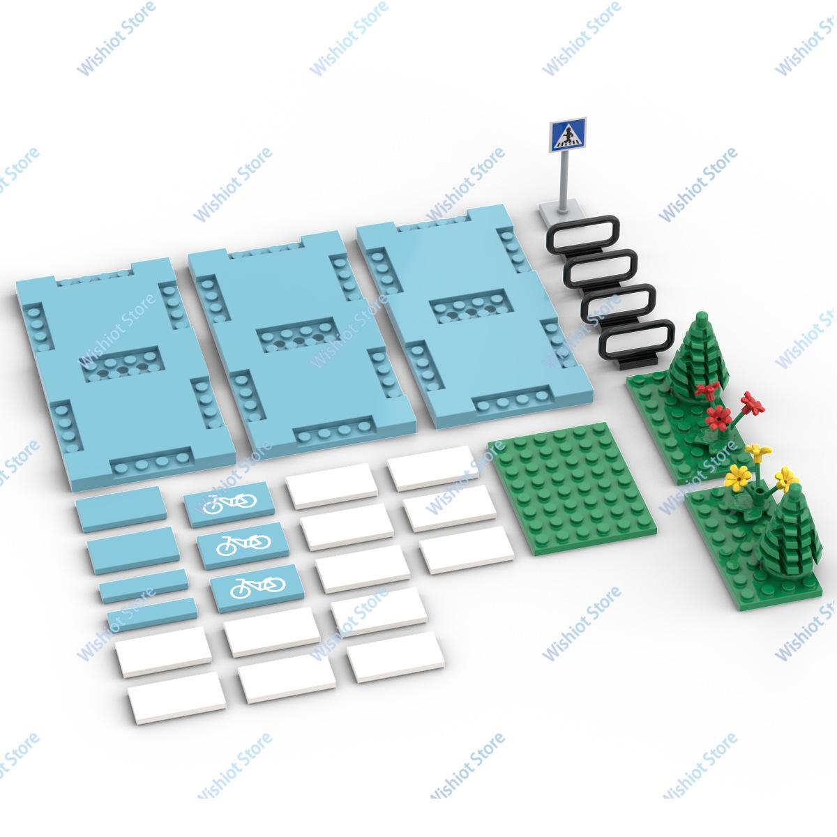 

MOC Городская дорога Вид улицы Строительный блок 60304 Т-образная базовая пластина Городская эстакада Модель светофора Игрушка Подарок для детей