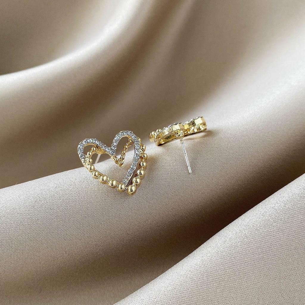 Double-Layer Simple Love Diamond Stud Earrings Trendy Small Temperament Earrings Earrings