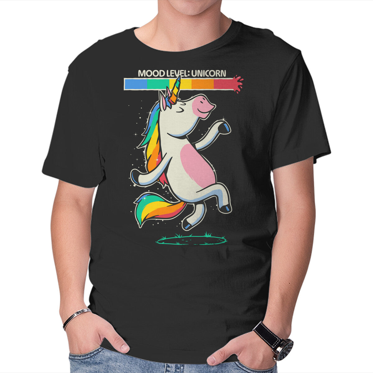 Unisex Crew Neck T-Shirt Mood Level Unicorn Graphic Short Sleeve Casual Tee S