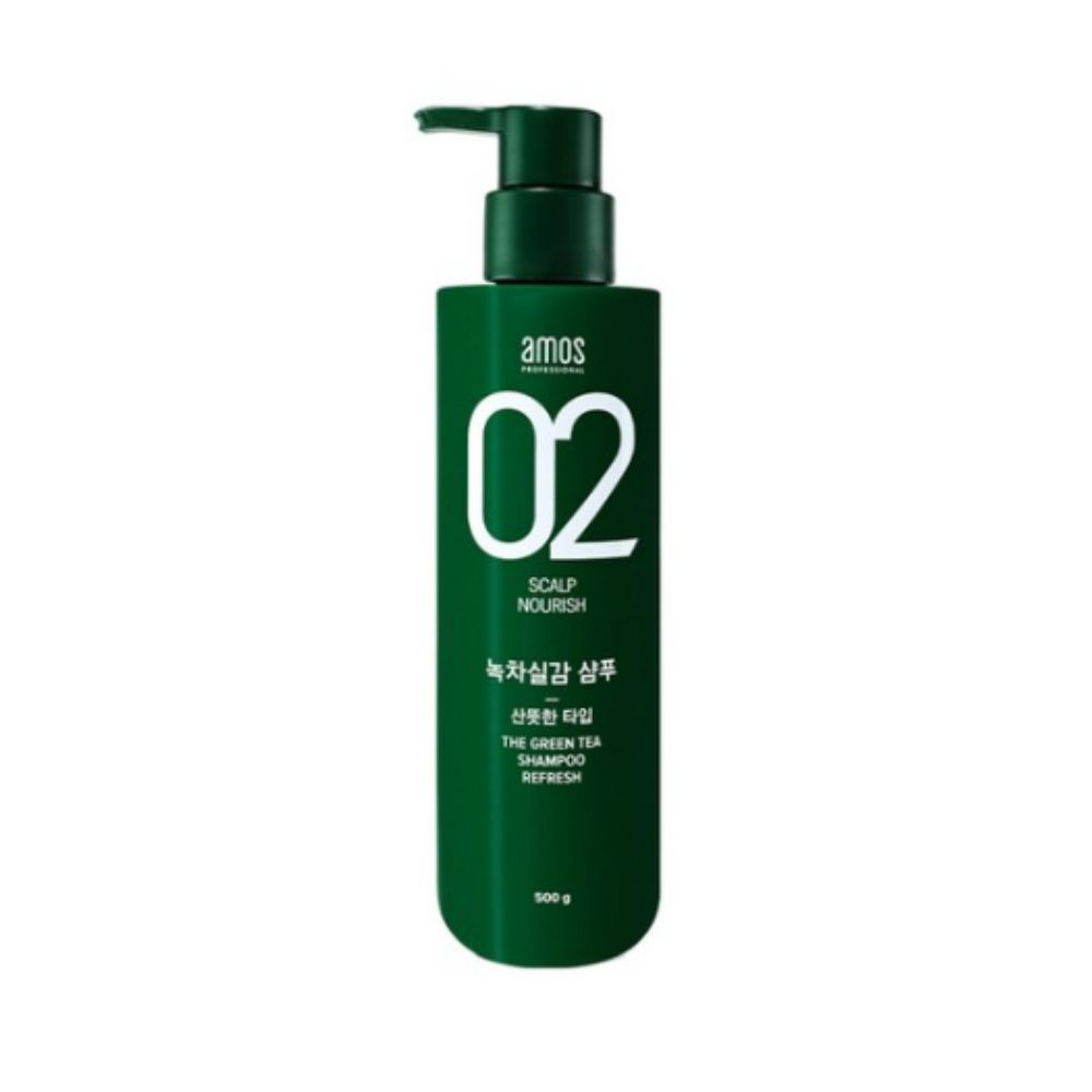 Amos Professional Green Tea Active Shampoo Fresh (For Oily Scalp) 500g - Anti-Hair Loss Sebum Control Wash