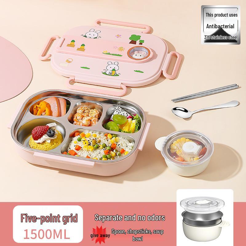 316 Stainless Steel Insulated Bento Lunch Box for First-Grade Girls, Four Compartments, Perfect for School.