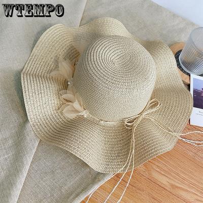 Cappello Parasole Primaverile da Donna Pieghevole con Fiore Cappello da Spiaggia Vacanza al Mare Cappello di Paglia Traspirante