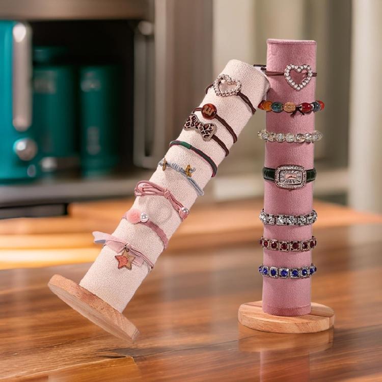 Wood Base Cylinder Hair Ornament Stand Space Saving Hair Ties and Accessories Display Rack Hair Scrunchies Holder