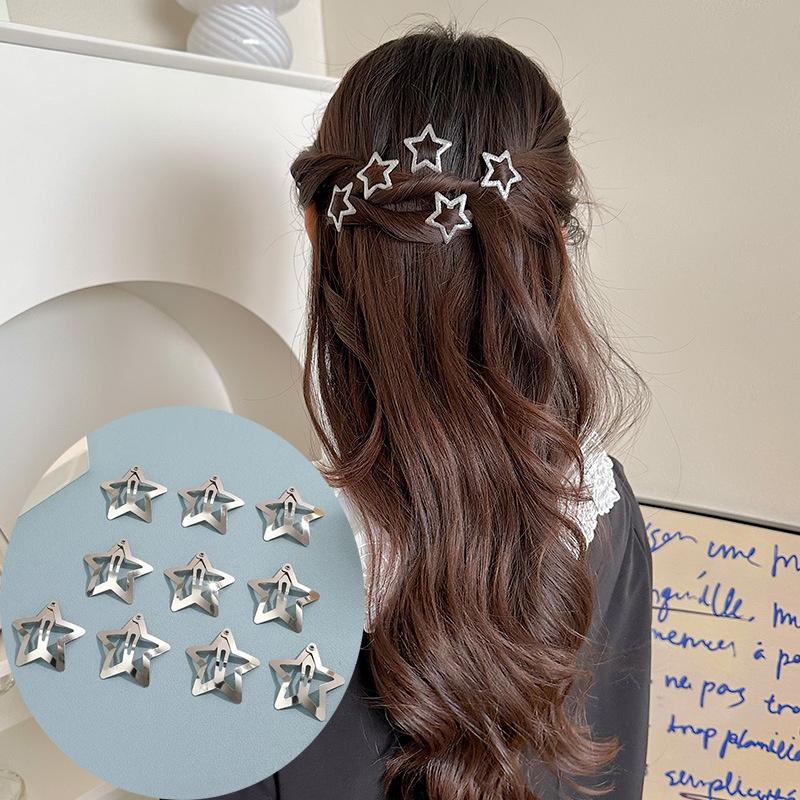 5/10 Pcs Girls Silver Star Hair Clips Women Cool Cute Metal Star Hair Clips Barrettes Hair Grip Y2K Hair Accessories Headwears