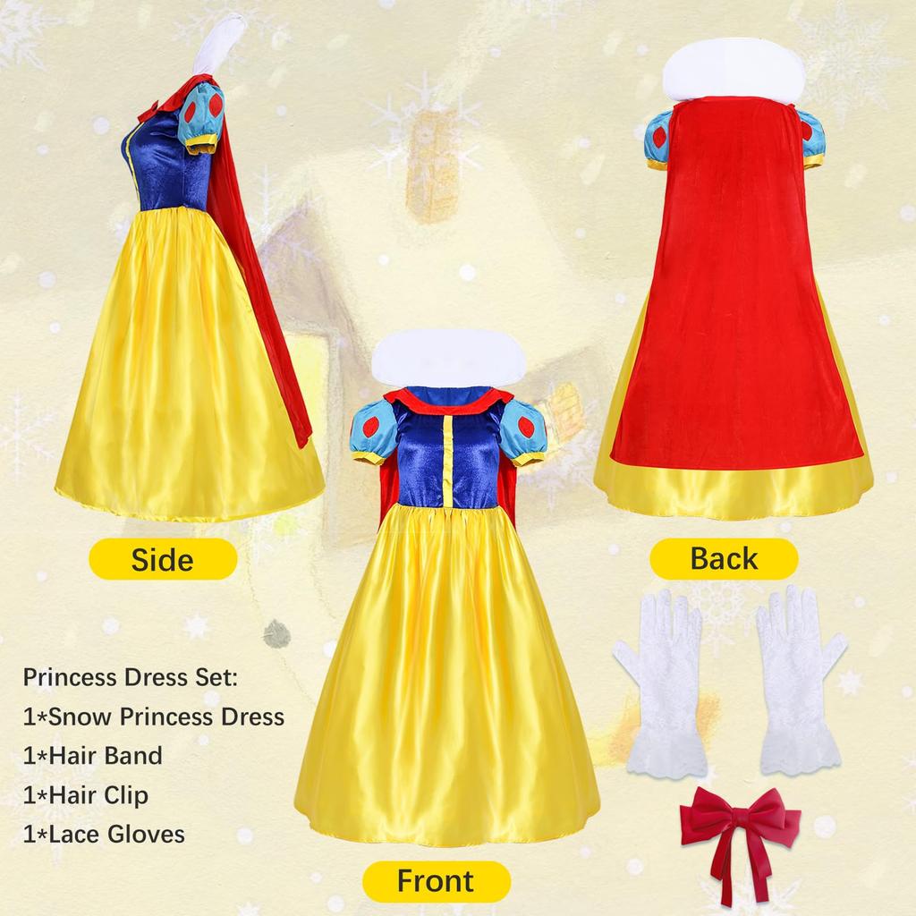 Snow White Dress, Cosplay, Girls' Dress, Adult Costume, Disney Princess Dress, Birthday Gift (Yellow, Adult Size M) [Used]