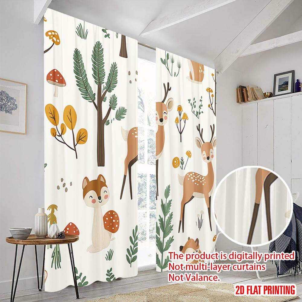 2pcs,2D plane printing Popular Curtains Cute woodland animals forest seamless (2) Versatile Fabric (without rod) Decorations