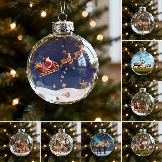 Vánoční koule s rodinou sobů Legrační 3D sob Závěsná dekorace Plastová vánoční koule Zimní ozdoby na vánoční stromek Vnitřní domácí dekorace
