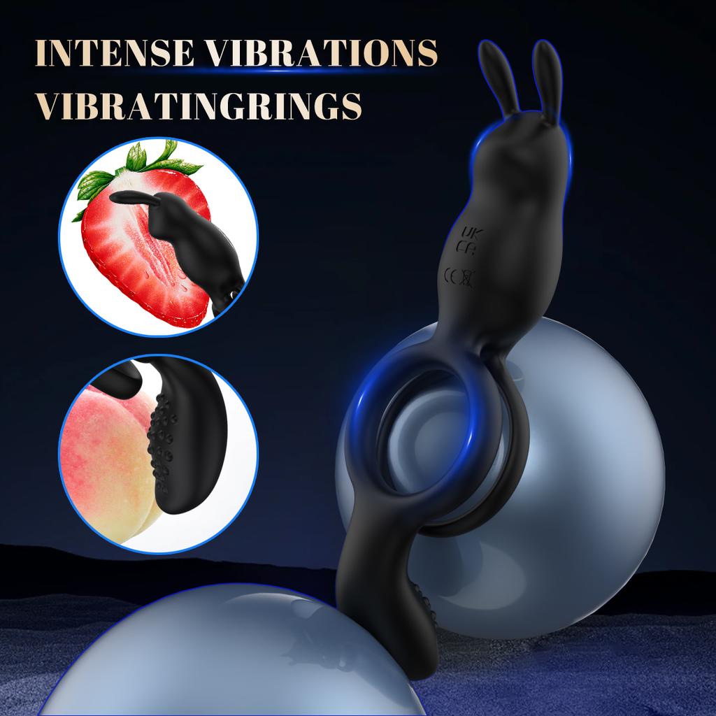 Vibrating Cock Ring with Rabbit Clitoral Stimulator Testicle Massager Penis Ring Vibrator Couples Adult Sex Toys for Men Women