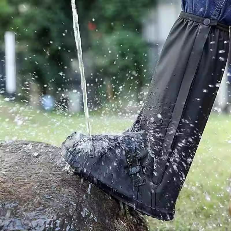 Waterproof Black Rain Boot Covers with Reflective Strips High-top Transparent Design Suitable for Motorcycles and Bicycles.