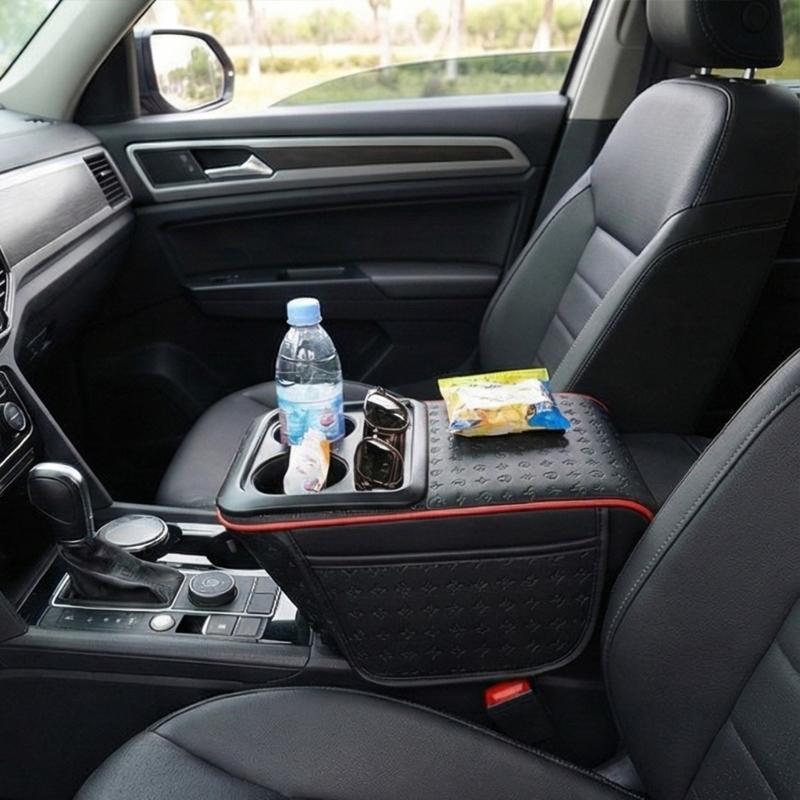 Leather Car Center Console Cover Comfort Armrest Pad Easy Installation Storage Box for Driving Fatigue Reduction