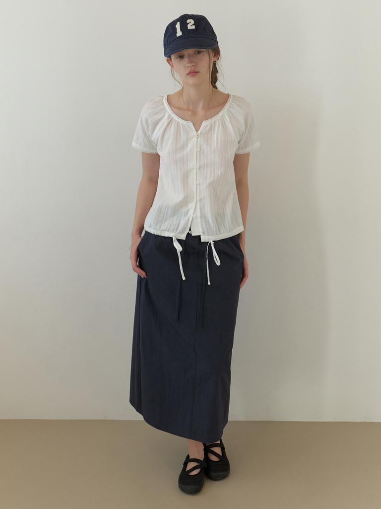 Deomiteun Ridge Button H Skirt (Navy)