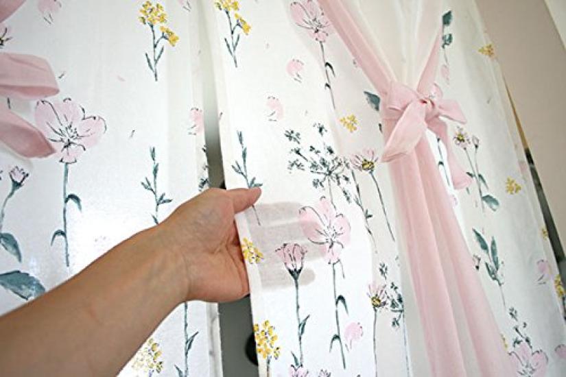 Scandinavian Sunnyday Fabric Noren Powder Approximately 85cm Wide X 150cm Long Stylish, Long, Double-layered Curtain, Pink,