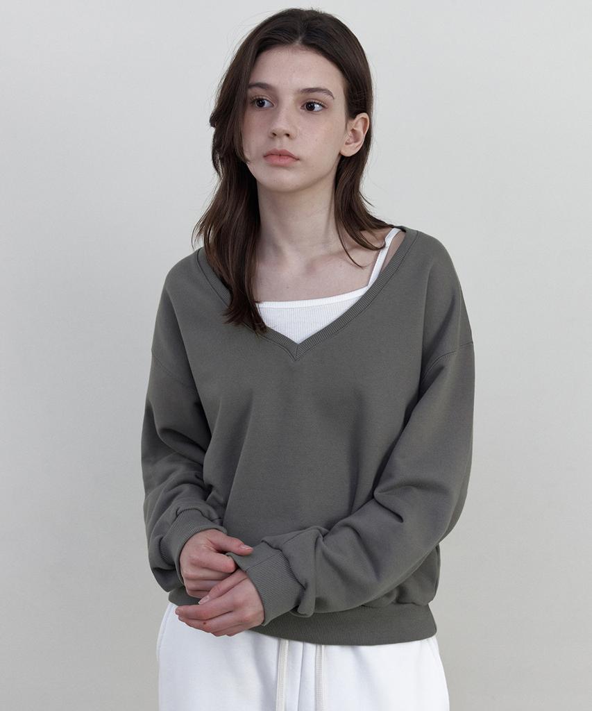 WEDNESDAYOASISFORWOMEN Deep V-Neck Sweatshirt_Khaki Gray(Wb6Tp49)