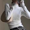 Damen Blauer Rollkragen Strick Baselayer Herbst Winter High-End Slim Fit Pullover Top
