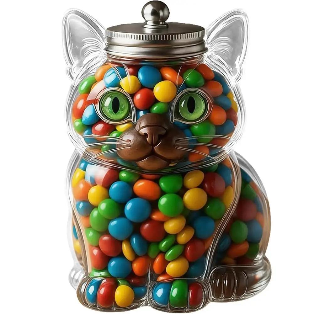 Transparent cat shaped glass storage jar, snack container, decorative glass ornament, candy jar, creative gift for children