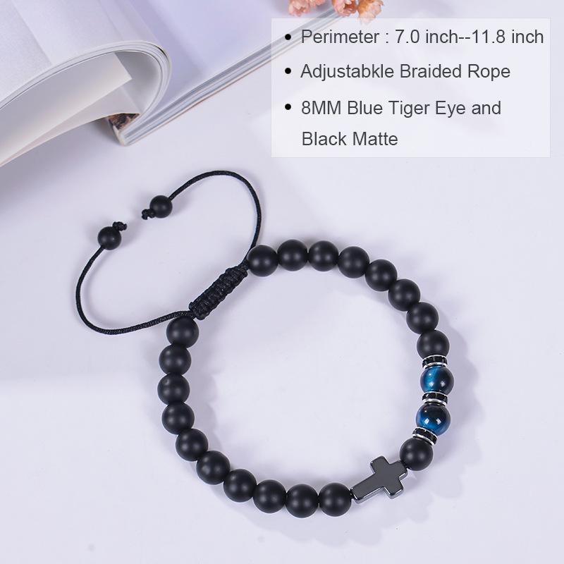 Exclusive 8MM Tiger Eye & Black Matte Stone Woven Bracelet - Holiday Gift