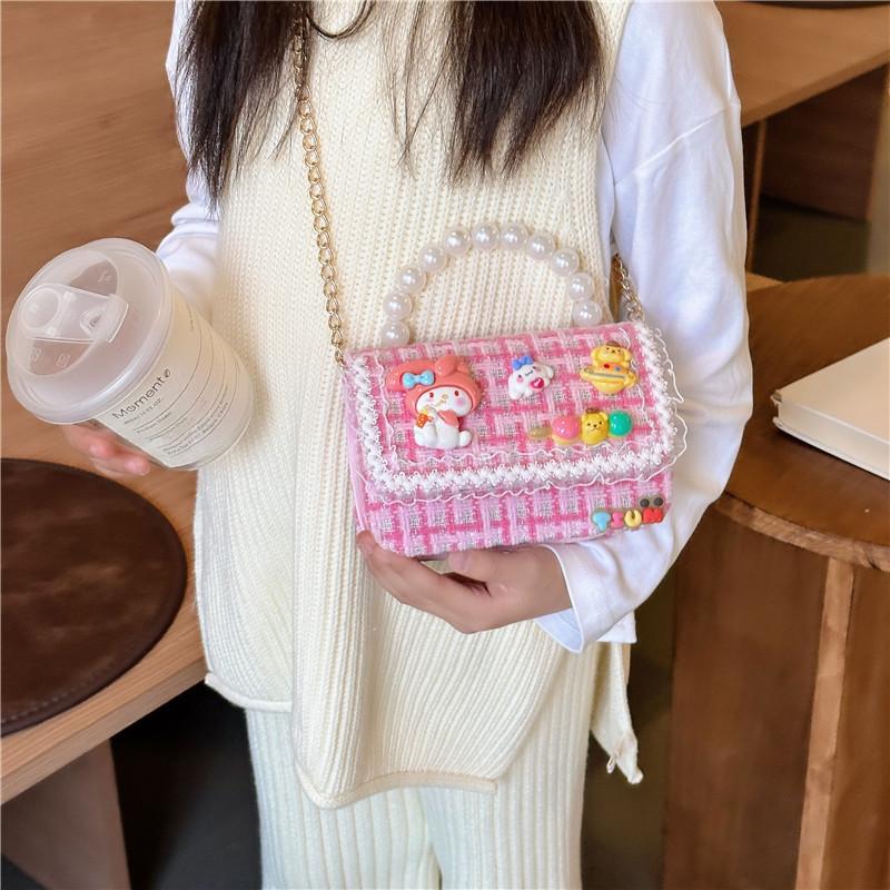 Cute Animal Design Cotton Canvas Handbag For Girls With Creative Chain Strap