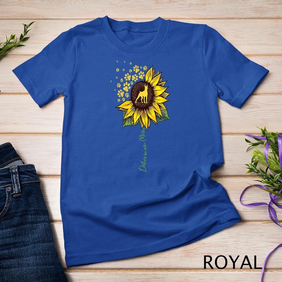 Doberman Mom Sunflower Doberman Pinscher Gifts Dog Mom Mama Unisex T-shirt 12 L