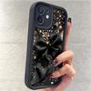 Black Bow Diamond Sand iPhone 15/16/17 Pro Max Case with Staircase Eye Groove
