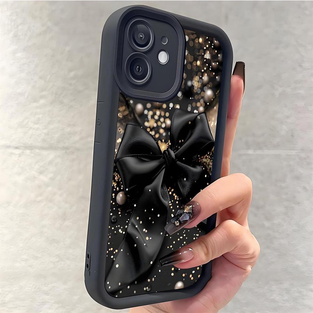 Black Bow Diamond Sand iPhone 15/16/17 Pro Max Case with Staircase Eye Groove