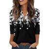 Ladies' Fashionable Casual Retro Floral Print Three-quarter Sleeve Loose V-neck Button Shirt