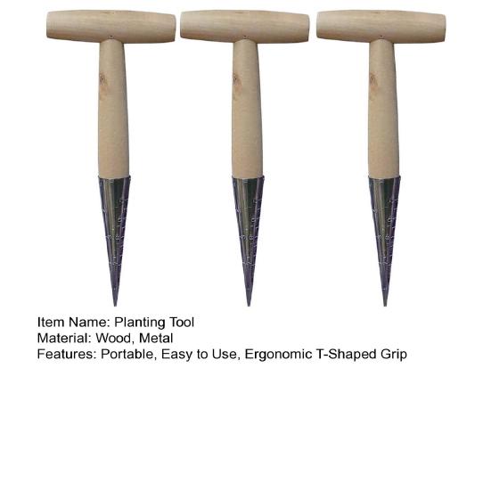 Plant Hole Digger for Planting Garden Seeds Bulbs Planting Tool Handheld Digger with Wooden T-Handle for Tulip Daffodil Saffron Vegetable Seeds