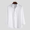 Men's White Linen Blend Henley Shirt Mandarin Collar Long -Sleeve Casual Top Casual Top