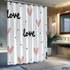 1pc Heart-patterned polka dot shower curtain, polyester fabric, with hooks, machine washable, suitable for bathroom décor.