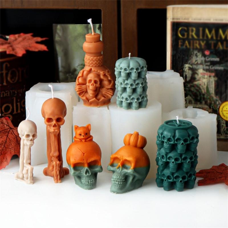 Skeleton Head Silicone Molds for Candle Soap Gypsum Decorations, Halloween Candle Molds for Making Halloween Present